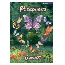 Раскраска А4 Alingar "Бабочки на полянке", 6 л., офсетная обложка