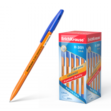 Ручка шариковая Erich Krause"R-301 Orange Stick", 0,7 мм, синий, шестигранный оранжевый пластиковый корпус, картонная упаковка