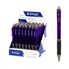 Ручка шариковая Alingar "APEX", 0,7 мм, синяя, игольчатый, метал. наконечник, резиновый грип, автоматическая, круглый тонированный пластиковый корпус