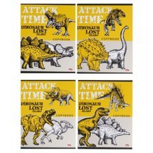 Тетрадь 96л., А5, клетка, Проф-Пресс "Атака динозавров", скрепка, мелованный картон