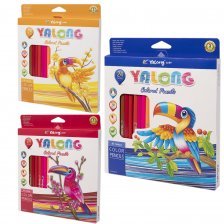 Карандаши цветные Yalong 24 цв., "Toucan" деревянные, трехгранные, заточенные, грифель 3.0 мм, картон. уп., европод.
