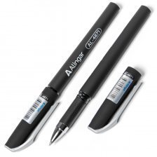 Ручка гелевая Alingar, 0,5 мм, черная, металлизированный наконечник, резиновый грип, круглый, прозрачный, пластиковый soft корпус, в уп. 12 шт.