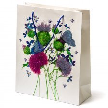Пакет подарочный бумажный 320*260*100мм,"Полевые цветы и бабочки", глитер,ассорти