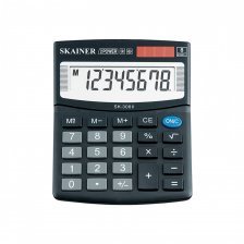 Калькулятор SKAINER 8 разрядов, 125*100*10 мм, двойное питание, черный, SK-308II