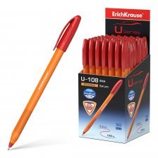 Ручка шариковая Erich Krause"U-108 Orange Stick 1.0, Ultra Glide Technology", 1.0 мм, красная,шестигранный, оранжевый, пластик. корпус, картонная упак