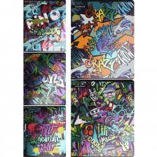 Тетрадь 48л., А5, клетка, Проф-Пресс "Пёстрое граффити", скрепка,  цветн. мелован. картон, холодное тиснение, 5 дизайнов
