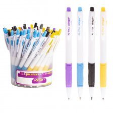 Ручка шариковая  автоматическая Alingar, 0,7 мм, синяя - 40 шт, черная -15 шт, резиновый грип, круглый, белый, пластиковый корпус,55 шт упаковка