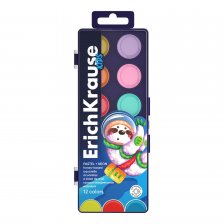 Акварель медовая Erich Krause, 12 цветов с УФ защитой,  пластик. упаковка с европодвесом,Space Animals Neon+Pastel