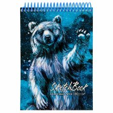 Скетчбук А5 80л., "Бурый медведь", 100 г/м2, Проф-Пресс, спираль, целлюлозный картон, жёсткая подложка, белый офсет