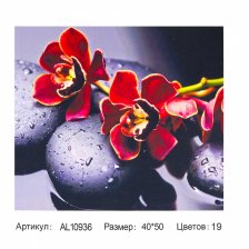 Алмазная мозаика Alingar, на подрамнике, с полным заполнением, (матов.) дизайн рамка, 40х50 см, 19 цветов, "Орхидеи на камнях"