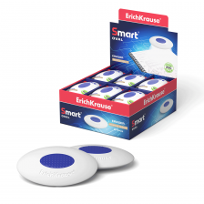 Ластик Erich Krause "Smart Oval", термопластичная резина, овальный, белый, 50*34*12 мм, с пластиковым держателем, картонная упаковка