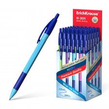 Ручка шариковая автоматическая Erich Krause "R-301 Neon Matic&Grip", 0,7 мм, синий, резин. грип, шестигранный, пластиковый корпус, картонная упаковка
