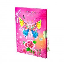 Подарочный блокнот 13,0 см * 19,0 см , 7БЦ, Alingar, ламинация, глиттер, замочек, 40 л., линия, "Яркая бабочка", розовый