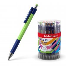 Ручка шариковая автоматическая ERICH КRAUSE "МС-5", 0,7 мм, синий, резиновый грип, круглый цветной пластиковый корпус, в дисплее
