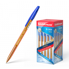 Ручка шариковая Erich Krause "R-301 AMBER", 0,7 мм, синяя, шестигранный, оранжевый, пластиковый корпус, картонная упаковка