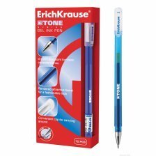 Ручка гелевая Erich Krause,"G-Tone", 0,5 мм, синий, мелаллизированный ноконеч., круглый, тонированный, пластиковый корпус, картонная упаковка