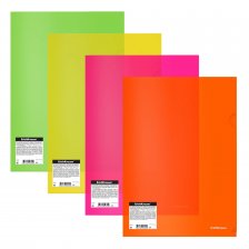 Папка-уголок ErichKrause, A4, 180 мкм, пластик,полупрозрачный, ассорти,"Glossy Neon" (в пакете 24 шт.)