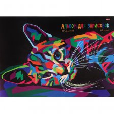 Альбом для рисования А4 40л., Проф-Пресс, скрепка, обложка офсет, блок офсет,80г/м2, "Разноцветный котик"