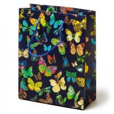 Пакет подарочный бумажный 230*180*80мм,"Бабочки'', тиснением золотом, ассорти