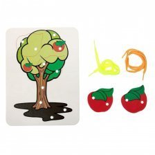 Шнуровка - раскраска "Дерево и два яблока"