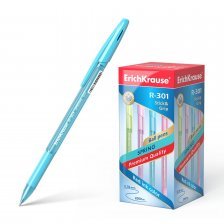 Ручка шариковая Erich Krause"R-301 Spring Stick&Grip", 0,7 мм, синий, шестигран. полупрозрач., пластиковый корпус, резин. грип, картонная упаковка