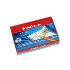 Ластик Erich Krause, прямоугольный, белый, 31*21*11 мм, картонная упаковка "ER-301"