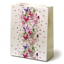 Пакет подарочный бумажный 230*180*80мм,"Бабочка и полевые цветы", глитер, ассорти