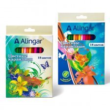 Карандаши цветные Alingar 18 цв., "Цветы" деревянные, трехгранные, заточенные, грифель 3.0 мм, картон. уп., европод.