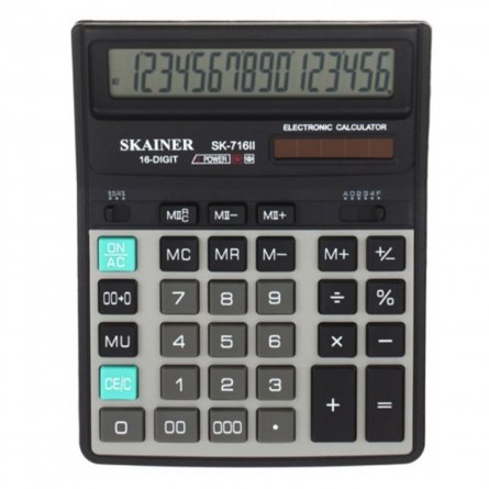 Калькулятор SKAINER 14 разрядов, 158*203,5*33 мм, серо/черный, "SK-716II" фото 1