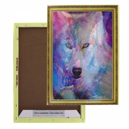 Алмазная мозаика Alingar, на подрамнике, с полным заполнением, (матов.) дизайн рамка, 30х40 см, 20 цветов, "Волк" фото 4