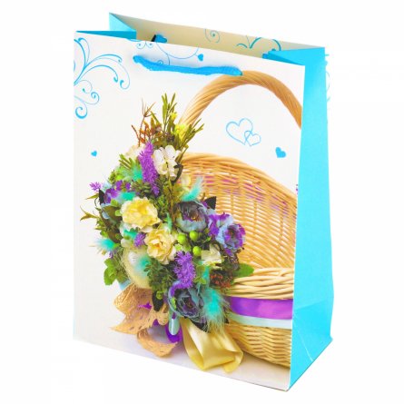 Пакет подарочный бумажный Alingar, (L+) 26х32х10 см, "Ягодно-цветочный букет", ламинация, (4 дизайна в коробе) фото 1