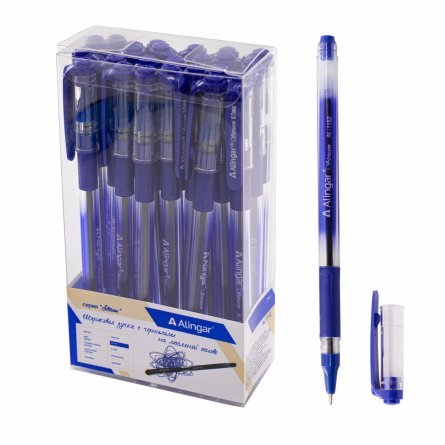 Ручка шариковая Alingar "Stream", 0,7 мм, синяя, игольчатый наконечник, резиновый грип, шестигранный, тонированный, пластиковый корпус, ПВХ упак фото 1