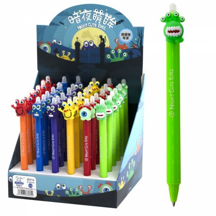 Ручка гелевая пиши-стирай Alingar, автомат, "Монстрики", 0,5 мм, синяя,  круглый, цветной, пластиковый корпус, картонная упаковка фото 1