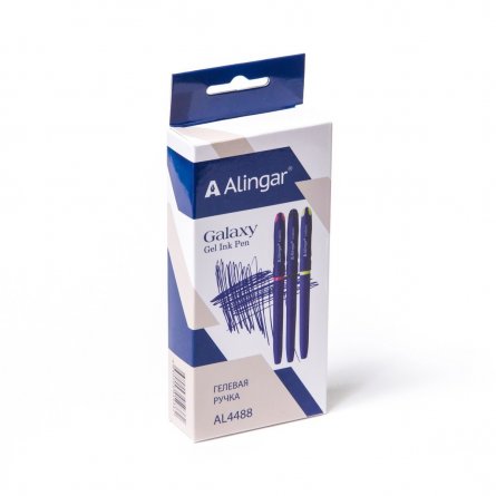 Ручка гелевая Alingar, "Galaxy", 0,6 мм, синяя, грип, круглый цветной пластиковый корпус, в уп. 12 шт., картонная упаковка фото 2