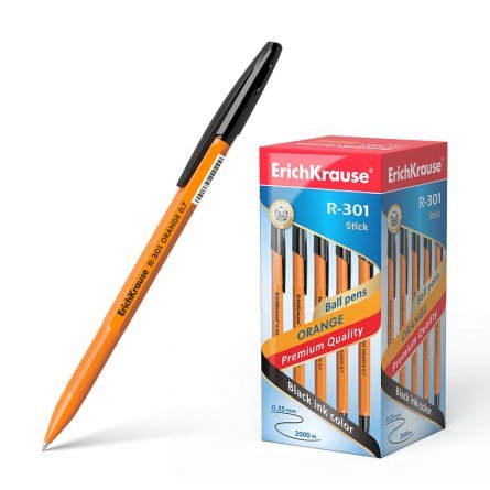 Ручка шариковая Erich Krause"R-301 Orange Stick", 0,7 мм, черный, шестигранный, оранжевый, пластиковый корпус, картонная упаковка фото 1