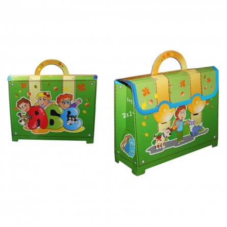 Портфель детский картонный 25 см х 18,5 см х 5 см (зеленый) фото 1