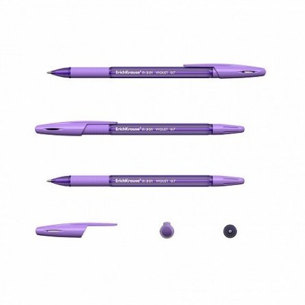 Ручка шариковая Erich Krause "R-301. Violet Stick&Grip", 0,7 мм, фиолетовая, пластиковый цветной корпус фото 2