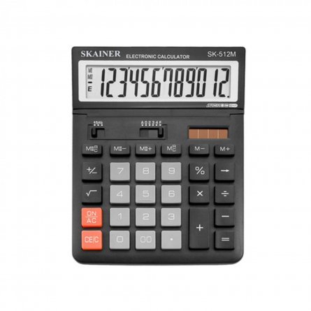 Калькулятор SKAINER 12 разрядов, 146*197*27/53 мм, черный, "SK-512M" фото 1