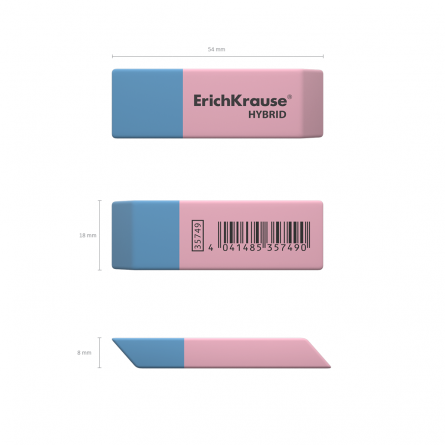 Ластик Erich Кrause, "Hybrid", термопластичная резина, скошенный, сине-розовый,  54х18х8 мм, картон. упак., 42 шт. фото 3