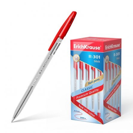 Ручка шариковая Erich Krause "R-301 Classic Stick", 1.0 мм, красный, шестигранный, цветной, пластиковый корпус, картонная упаковка фото 1