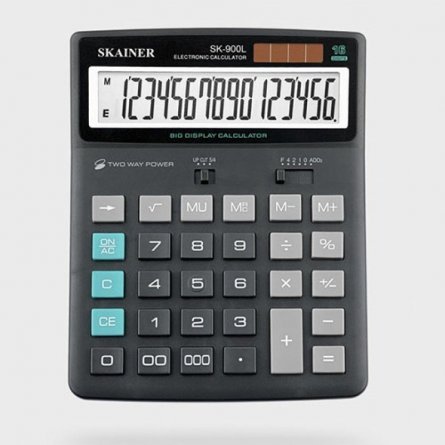 Калькулятор SKAINER 16 разрядов, 155*202*35 мм, черный, "SK-900L" фото 1