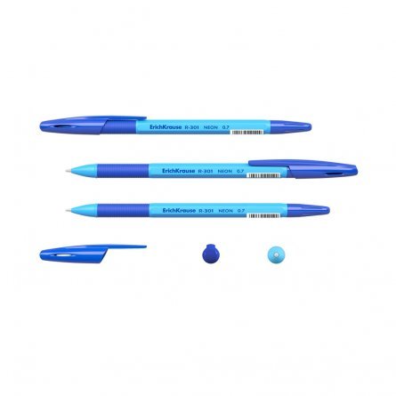 Ручка шариковая Erich Krause"R-301 Neon Stick&Grip", 0,7 мм, синий, шестигранный, оранжевый, пластиковый корпус, картонная упаковка фото 3