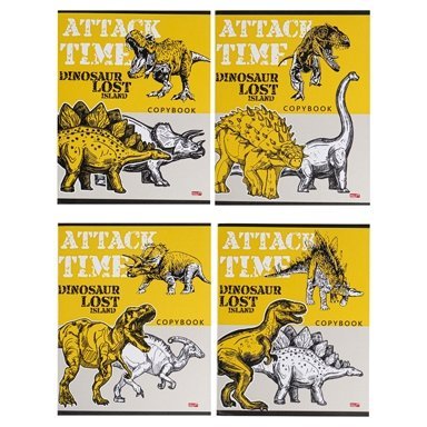 Тетрадь 96л., А5, клетка, Проф-Пресс "Атака динозавров", скрепка, мелованный картон фото 1