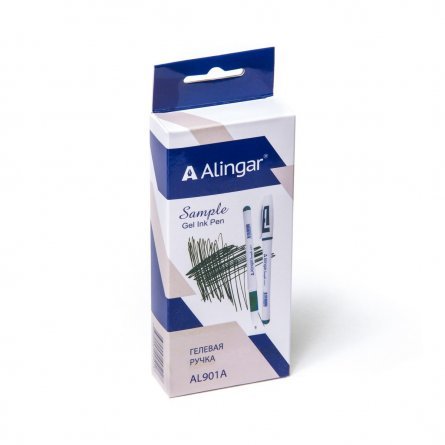 Ручка гелевая Alingar, "Sample", 0,55 мм, зеленая, резиновый грип, круглый, белый, пластиковый корпус, в уп. 12 шт., картонная упаковка фото 2