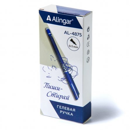 Ручка гелевая пиши-стирай Alingar, 0,7 мм, синяя, игольчатый, наконечник, круглый, тонированный, пластиковый корпус, картонная упаковка фото 2