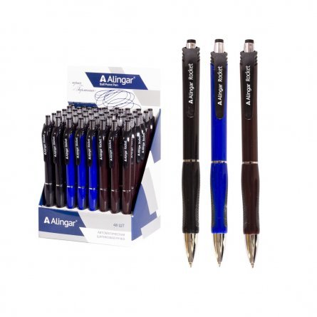 Ручка шариковая Alingar "Rocket", 0,7 мм, синяя,  металлизированный наконечник, резиновый грип, автоматическая, круглый пластиковый корпус фото 1