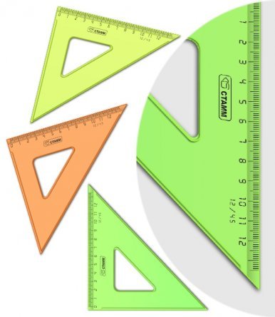 Треугольник СТАММ, 12 см, 45 градусов, "Neon Cristal", пластик, прозрачный, флуоресцентный, 4 цв. фото 1