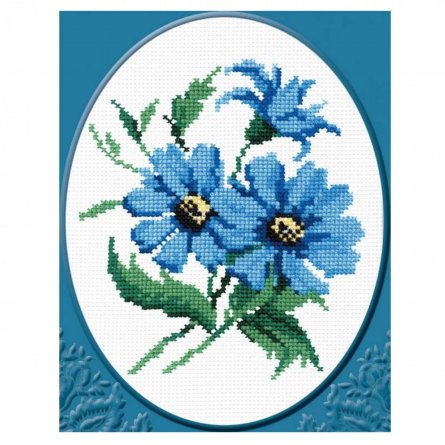 Набор для вышивания Ракета, 18х20 см, 10 цветов, "Синие цветочки" фото 1