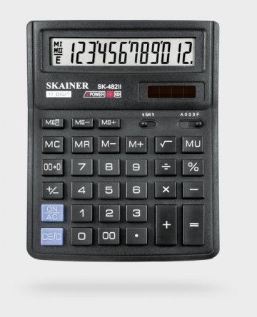 Калькулятор SKAINER 12 разрядов, 143*192*39,5 мм, черный, "SK-482II" фото 1