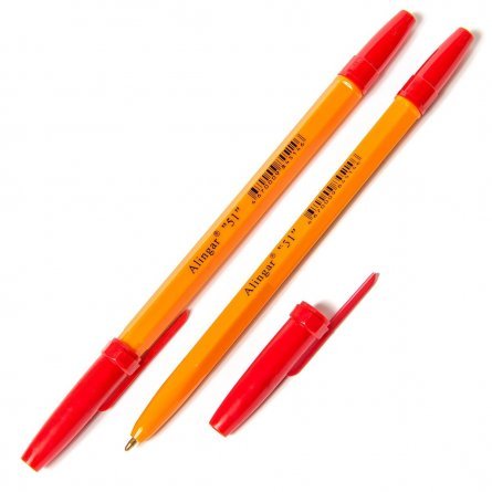 Ручка шариковая Alingar, "51", 1 мм, красная, шестигранный, оранжевый, пластиковый корпус, картонная упаковка фото 1